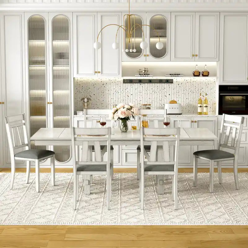 VECELO Solid Wood Dining Chairs with Linen Fabric Seating, Dining Chairs Set of 2/4/6