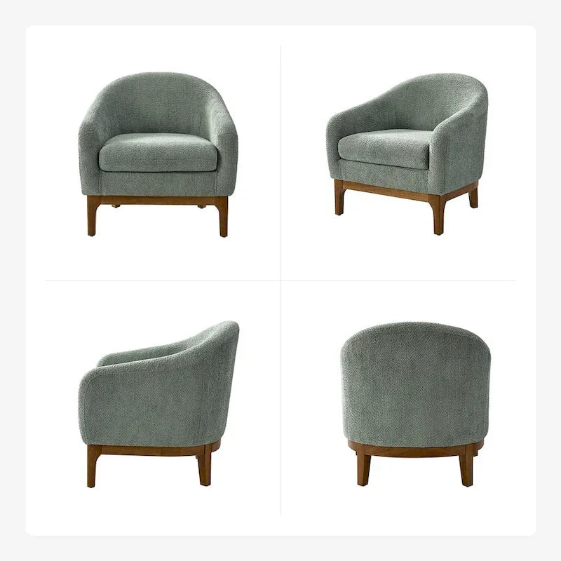 Fauteuil tonneau moderne Augus en bouclette avec pieds en bois massif par HULALA HOME
