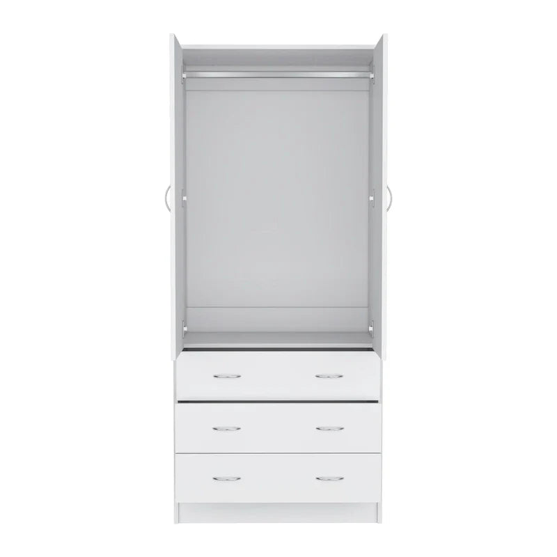 19  Modern Double-door Armoire with 3 Drawers and 1 Hanging Rod for Bedroom