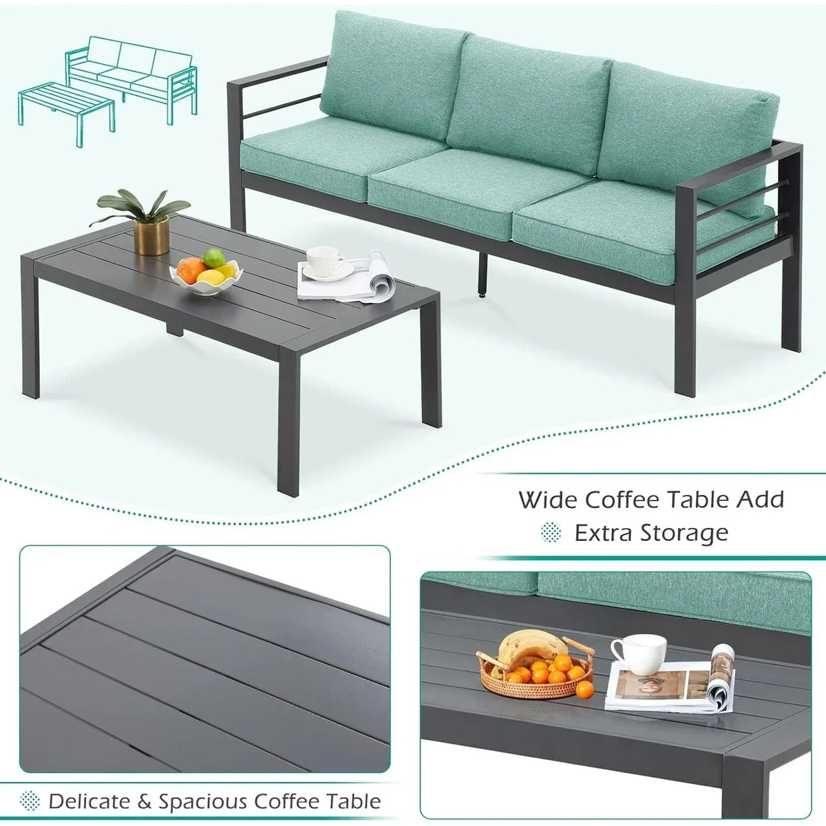 AECOJOY 7 Pieces Aluminum Patio Furniture Set Outdoor Conversation Set