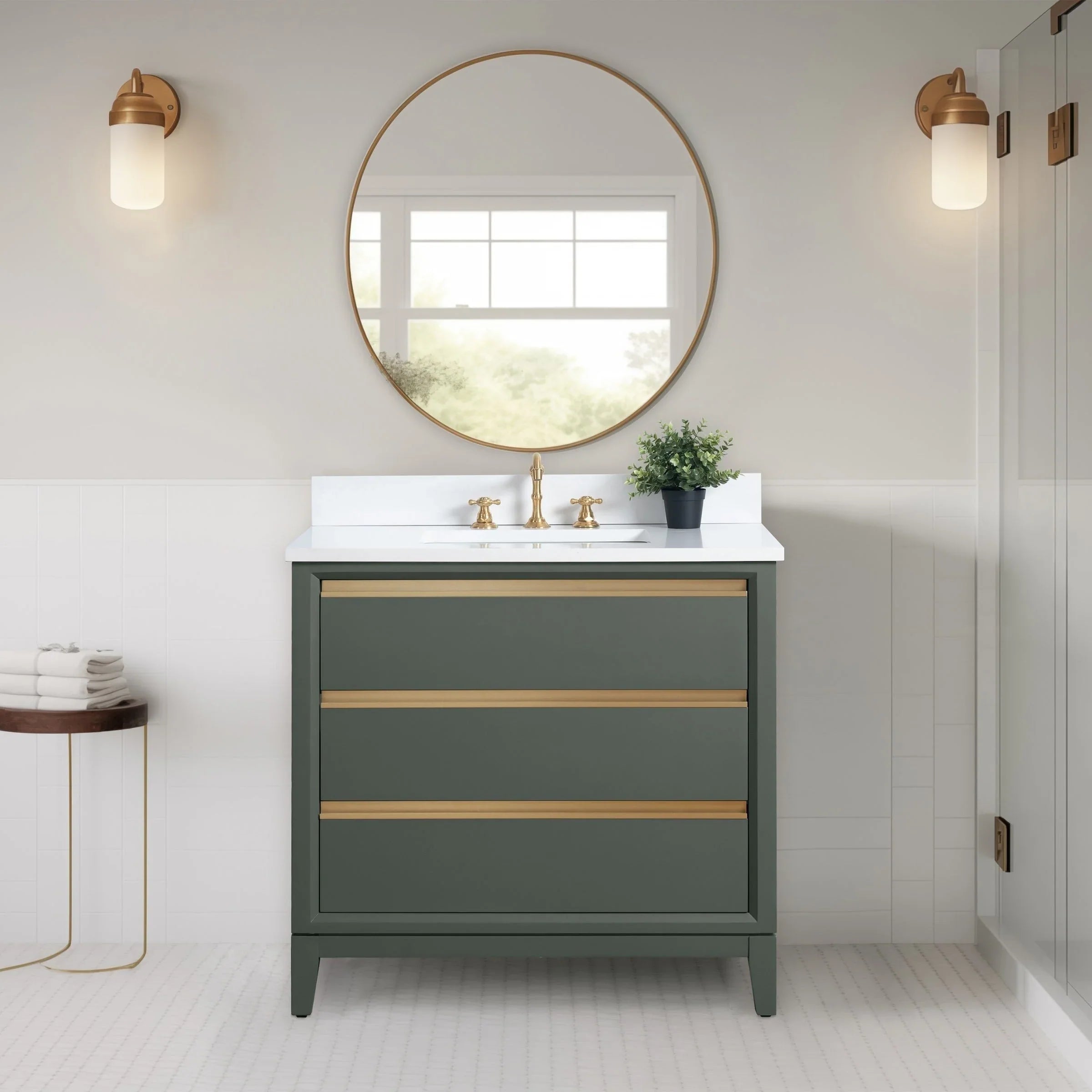 Vanity Art Bathroom Vanity with Ceramic Sink and Engineered Marble Top