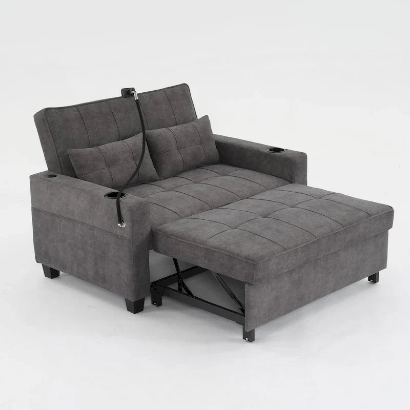 3-in-1 Pull Out Convertible Sleeper Sofa Bed with USB Ports