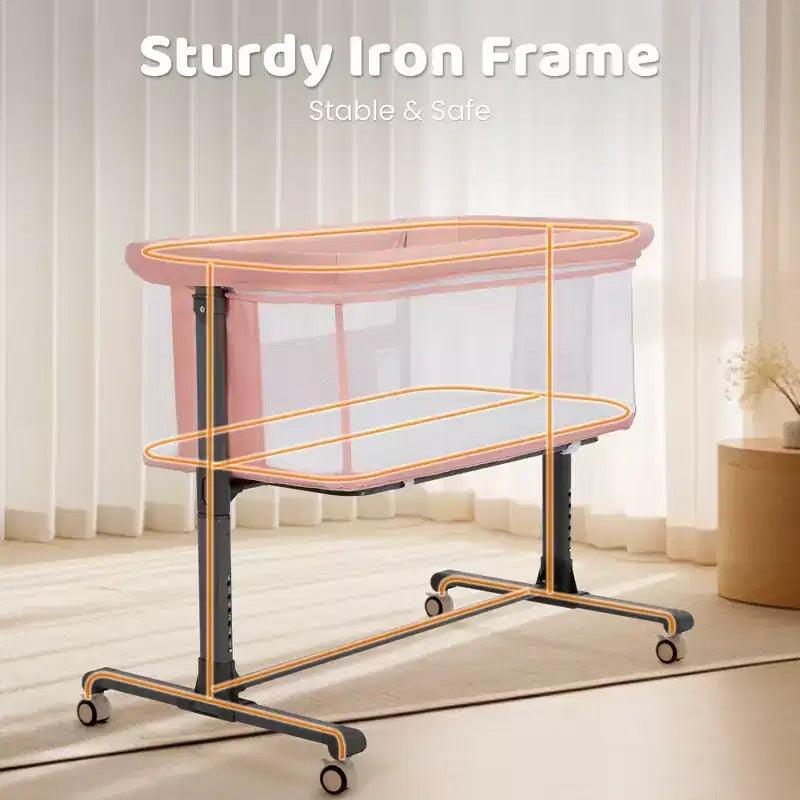 Baby Bassinet with Wheels ??Beige / Gray / Pink, Bedside Sleeper, for 1 Baby