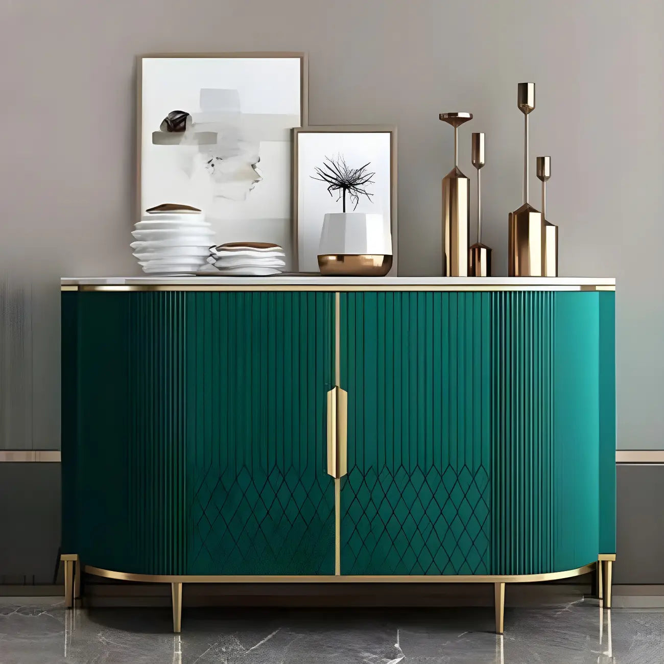 Glam Marble Sideboard in Grey with Storage