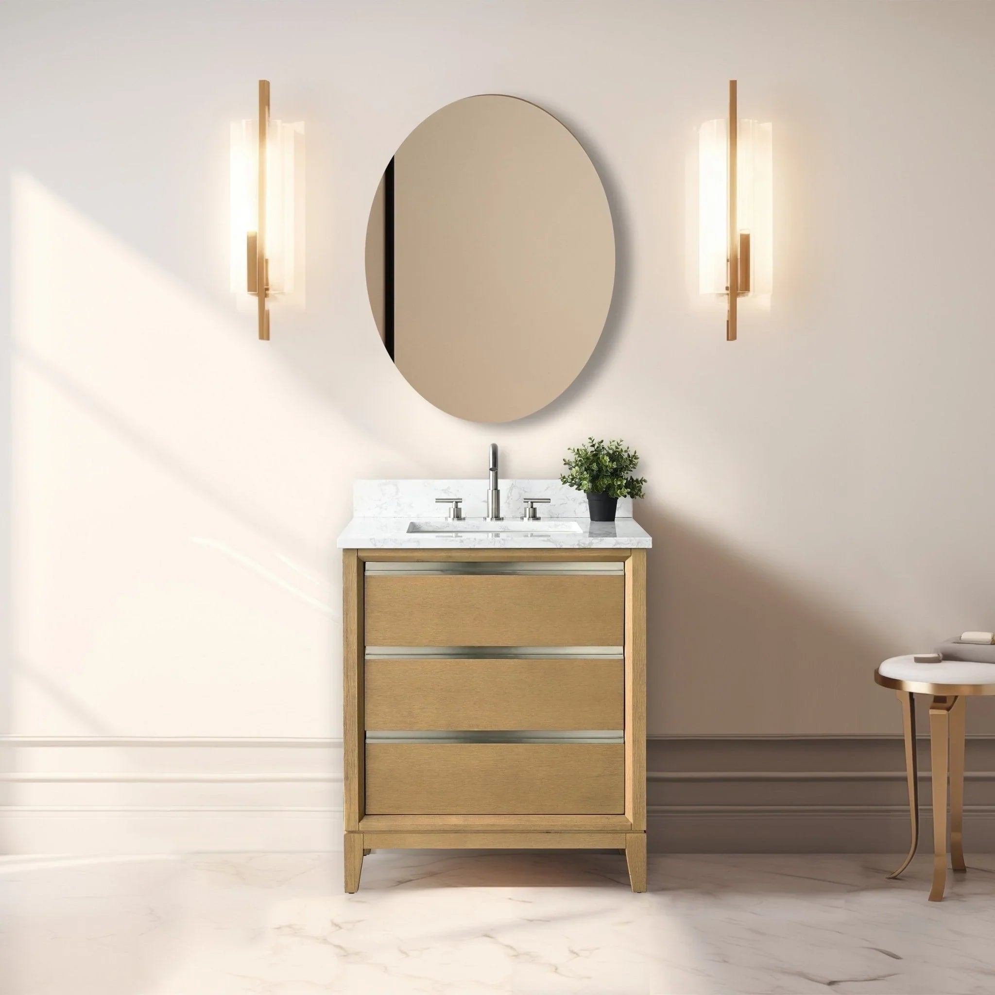 Vanity Art Bathroom Vanity with Ceramic Sink and Engineered Marble Top