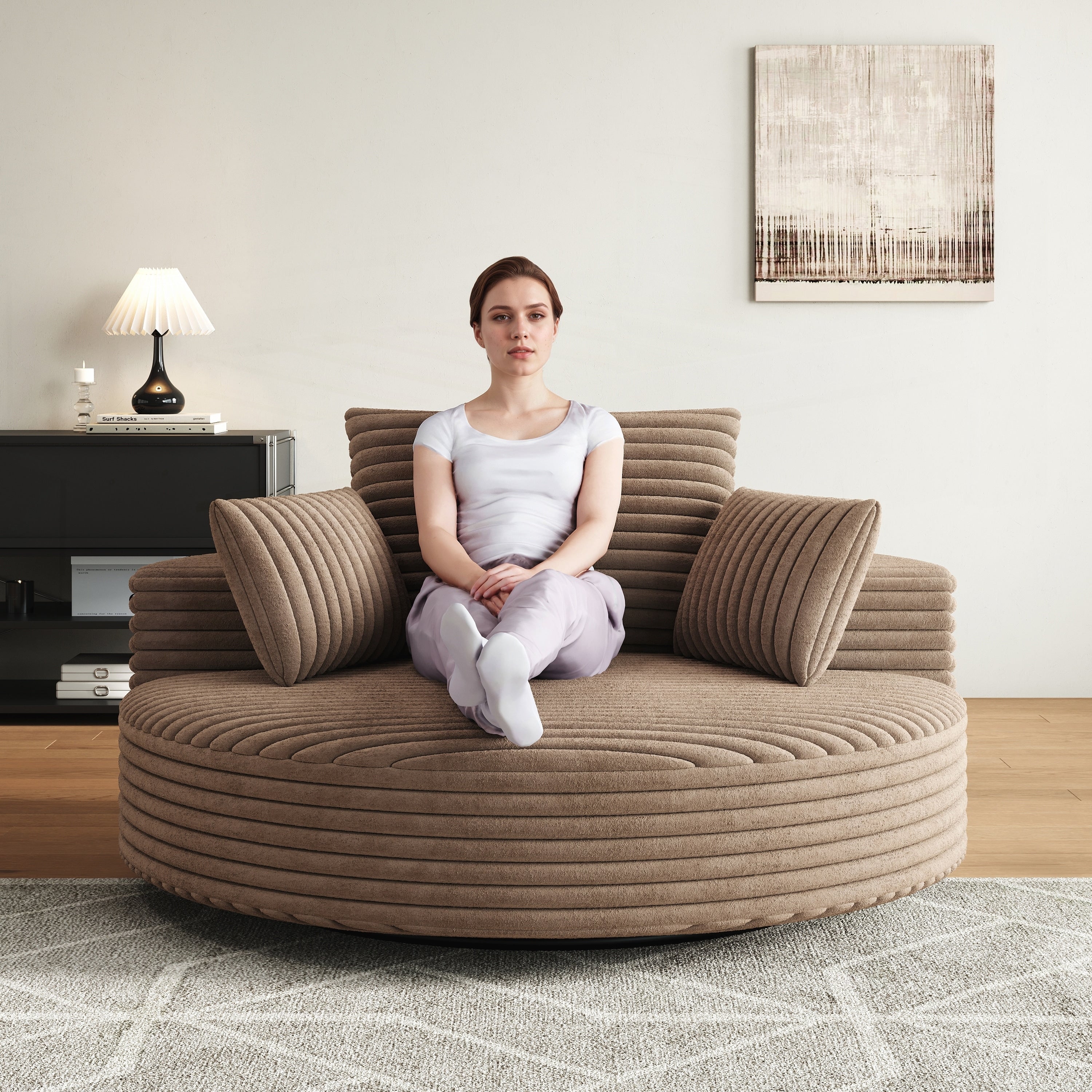Corduroy Chenille Foam Single Swivel Chair