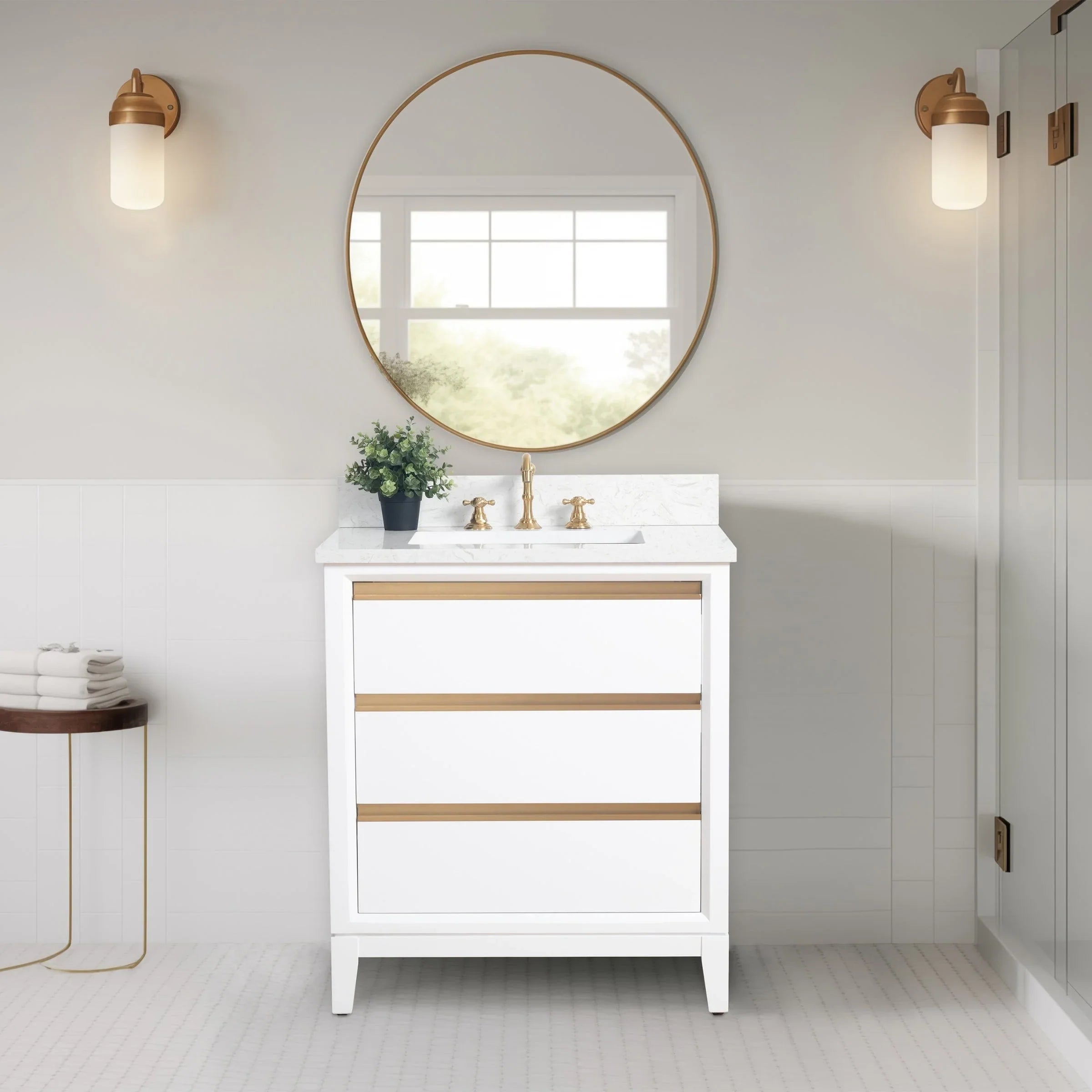 Vanity Art Bathroom Vanity with Ceramic Sink and Engineered Marble Top