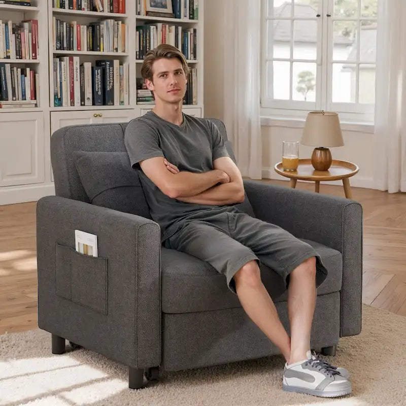 3-in-1 Pull-Out Sofa Bed Sleeper Chair , Convertible Adjustable Foldable Upholstered Lounge Couch