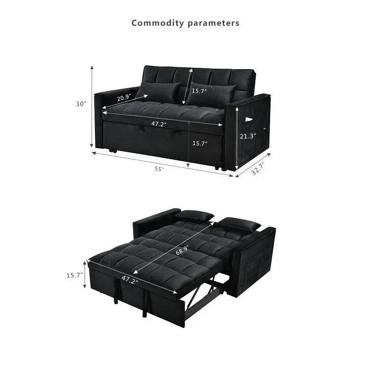 Modern Velvet Futon Loveseat with Reclining Backrest & Pockets, Seats 2 ââ‚?Dark Gray / Light Gray / Blue / Black
