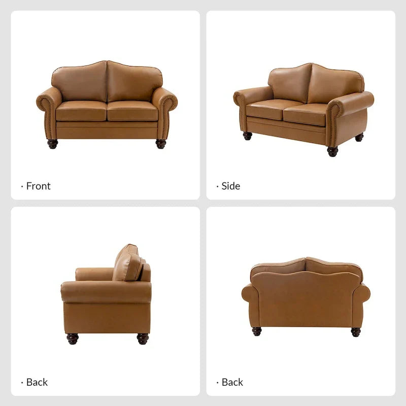 Transitional Genuine Leather Sofa With Tufted Back