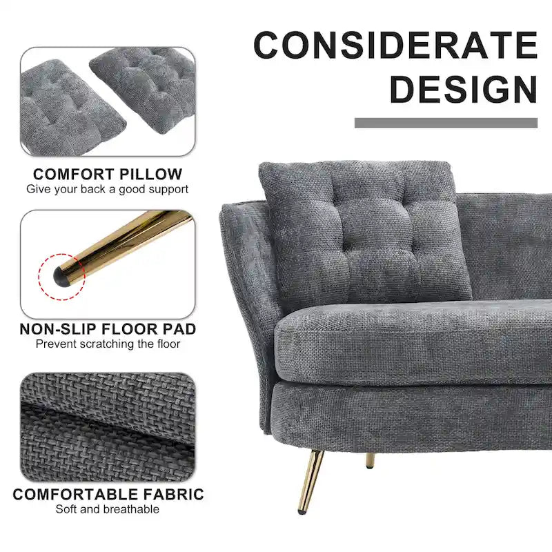Velvet Loveseat Sofa with Golden Metal Legs for Living Room